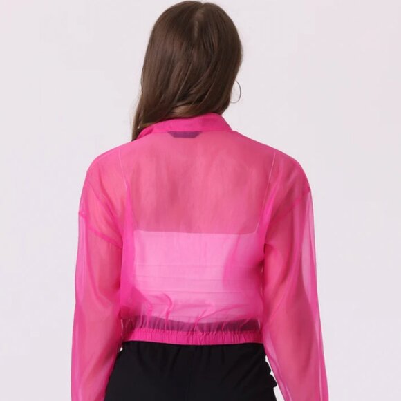 Madelyn Hot Pink Sheer Mesh Zip-Up Bomber Jacket – Size Large | NWOT Lightweight - Picture 4 of 9